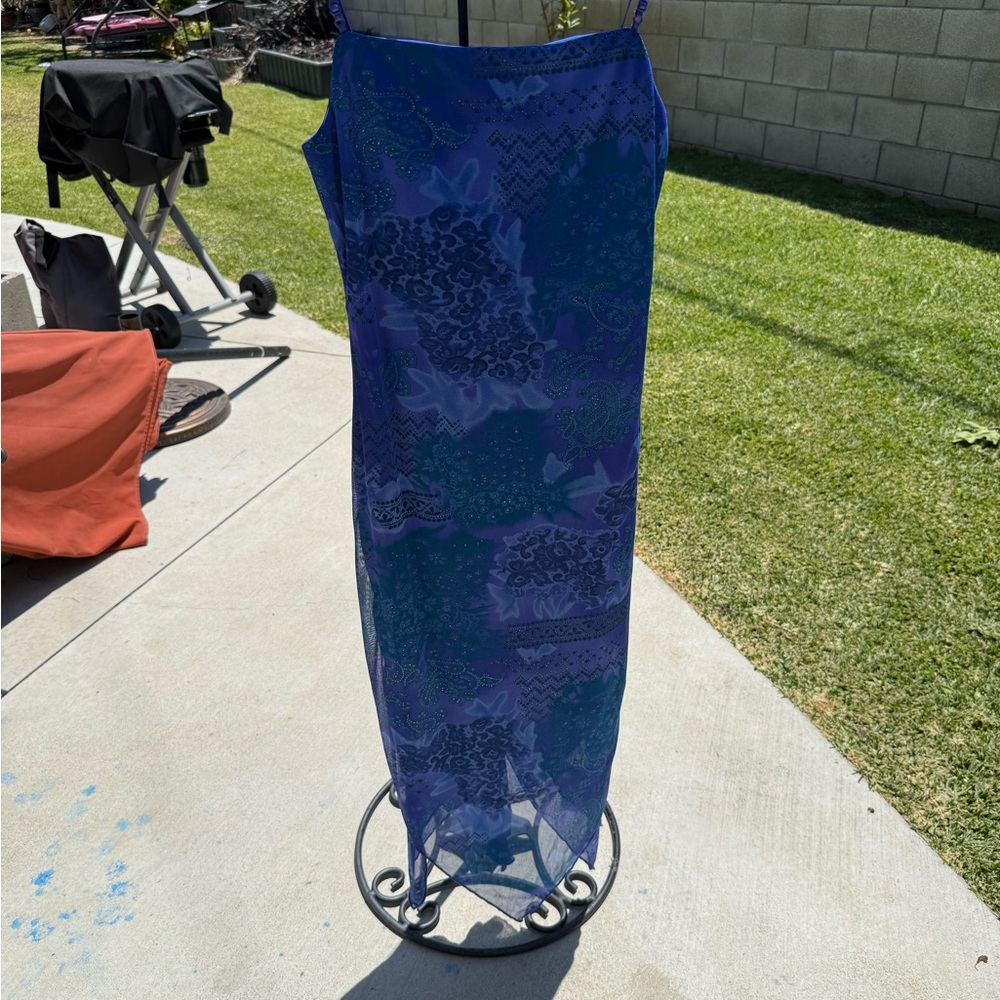 Y2K City Triangles Blue Sheer Mesh Slip Dress Size M